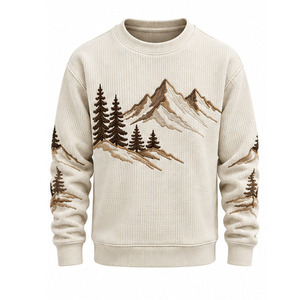 Sudadera de punto gofrado para hombre, manga larga, cuello redondo, informal, térmica, texturizada, personalizada, OEM, ropa deportiva al por mayor - Product Image 1