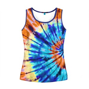 Women Multicolor Spiral Tie Dye Tank <b>Top</b> All Over Print Blue <b>Orange</b> Teal Sublimation Sleeveless <b>Vest</b> - Product Image 2