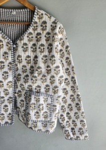 Quilted Cotton Jacket With Floral Print V-Neck Full Sleeve <b>Spring</b> Women's <b>Cardigan</b> Floral print V-neck jacket gift for her - Product Image 5