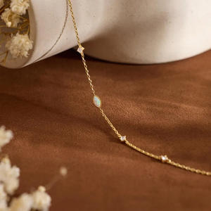 Sterling <b>Silver</b> 925 Opal <b>Chain</b> <b>Bracelet</b> Simple Everyday Jewelry - Product Image 3
