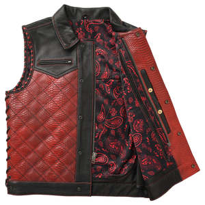 Gilet en cuir pour homme Finish Line Green Checker, style motard - Product Image 3