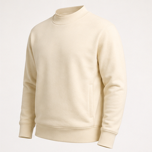 Sudadera Personalizada para Hombre, Color Marfil, Cuello Alto Clásico, Corte Relajado, Tejido de Algodón Peinado, Modelo MCRW-0045 - Product Image 4