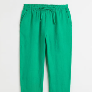 Pantalon en coton et lin pour femme, taille large, couleur unie, taille élastique, coupe décontractée, printemps et été - Product Image 1