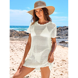 PASUXI Nouvelle Robe de Plage en Maille Tricotée au Crochet pour Femme, Col Rond, Coupe Ample, Mini, Vacances d'Été, Respirante, Séchage Rapide, 100% Coton - Product Image 3