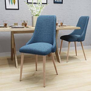 Set di 2 sedie da pranzo senza braccioli in tessuto moderno della metà del secolo blu e noce chiaro - Product Image 1