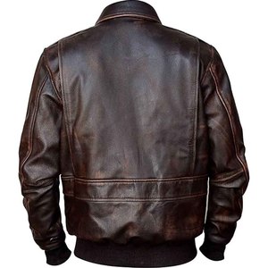 Blouson Bomber Homme en Cuir Véritable de Vache, Col Montant, Logo Avant, Fermeture Éclair, Noir, Style Décontracté Streetwear, Vêtement d'Hiver - Product Image 2
