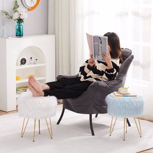 Compact Faux Fur <b>Storage</b> Ottoman with Marble Tray Soft Makeup <b>Seat</b> and 4 Metal Legs for Entry or Home Use - Product Image 4