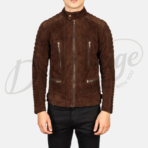 Chaqueta de Cuero de Gamuza Marrón Chocolate Premium para Hombre, Chaqueta de Motociclista con Hombros Acolchados y Mangas Acanaladas, Corte Ajustado, Estilo Casual - Product Image 3