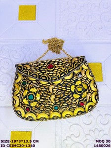 Craftstages International Premium Metal <b>Clutch</b> Bag | Mix Colour Handcrafted <b>Wedding</b> Evening Purse Metal Chain 1-1.9L Capacity - Product Image 4