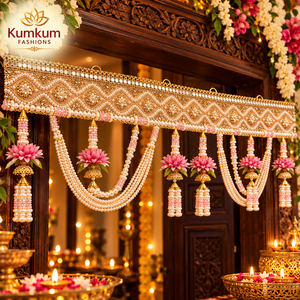 Adorno de puerta indio hecho a mano con perlas, decoración floral para la entrada del Mandap en bodas indias y Diwali, decoración festiva para el hogar. - Product Image 3