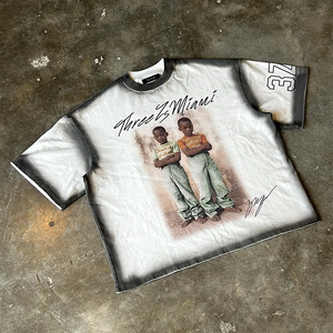 เสื้อยืดโอเวอร์ไซส์ทรงปกติ ผ้าฝ้ายถัก 100% สไตล์วินเทจ ลุคสตรีทแวร์ - Product Image 1