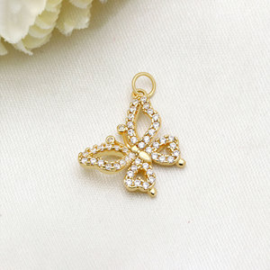 Pendentif Breloque Papillon en Argent 925 Plaqué Or avec Zircon Cubique, Aile Creuse, Accessoire de Bijouterie pour Fabrication de Bracelets, Idéal pour Cadeau - Product Image 3