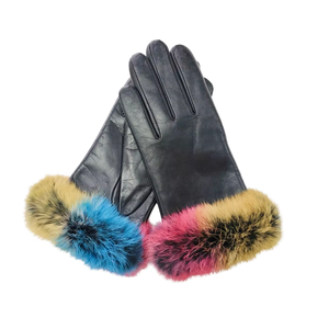 Gants d'hiver en cuir véritable de haute qualité avec fourrure de lapin, couleur beige, longueur poignet, compatibles écran tactile, écologiques, pour usage extérieur - HARAZ - Product Image 3