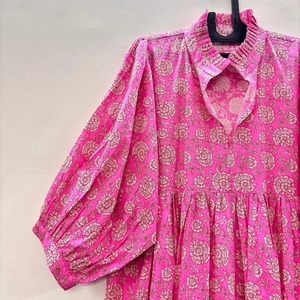 Vestido Casual Midi para Mujer, Tejido 100% Algodón, Estampado Floral Liso, Manga Corta, Cintura Imperio, Estilo Babydoll, Oversize, Cuello en V, Holgado - Product Image 3