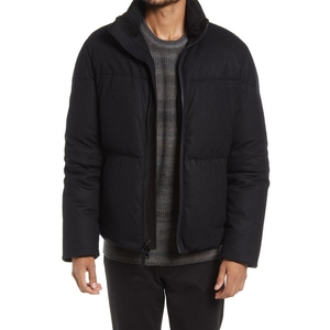 Black puffer jacket <b>men</b> Stand collar winter coat Zipper closure puffer jacket Thick polyester wadding coat - Product Image 5