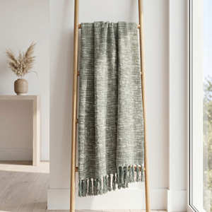 Charcoal Grey Slub Cotton <b>Throw</b> 130x170 cm with Handloom Texture and Fringe <b>for</b> Sofa <b>Chair</b> and Modern Home Interiors - Product Image 3