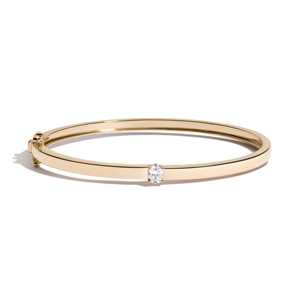 Lab Grown Diamond Oval Bangles Custom 14K <b>Solid</b> Gold Round Cut 3.5mm Band Width Stackable Solitaire Wristlet <b>Bracelets</b> Wholesale - Product Image 1