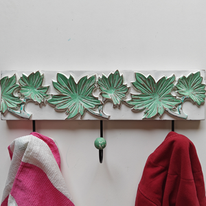 Smart Art Wood Carving Elegant Decorative Wood <b>Wall</b> <b>Hook</b> Modern Hand Carve <b>Wall</b> Mounted <b>Key</b> Hanger in White Wash Engineered Wood - Product Image 2