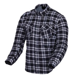 <b>Men's</b> Full Sleeve Plaid Flannel <b>Shirt</b> Windproof Cotton Motorcycle Armor Protection Black White Checkered Design Autumn Wear - Product Image 5