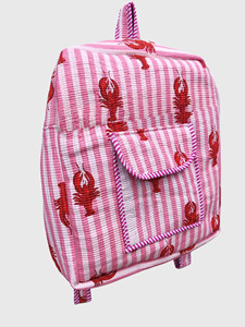 Sac à dos en velours côtelé rose rayé pour femme avec imprimé homard et poche avant - Product Image 5