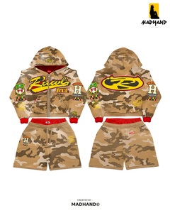 <b>Pink</b> Camo Hoodie Zipper <b>Jacket</b> & Shorts Set (2 PCS) | Soft Comfortable Tracksuit Outfit | OEM Private Label Manufacturer - Product Image 2