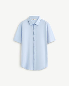 เสื้อเชิ้ตผู้ชายแขนสั้นทรงเข้ารูปสีพื้นสไตล์ลำลองสำหรับธุรกิจ ระบายอากาศได้ดี ผลิตจากผ้าถักโพลีเอสเตอร์ เหมาะสำหรับฤดูใบไม้ร่วง สามารถสั่งตัดได้ตามต้องการ - Product Image 1