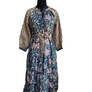 Jaipur Hand Block Print Cotton Maxi Gown <b>Long</b> Sleeve Indian Ethnic Flare <b>Dress</b> Traditional <b>Boho</b> Hippie Women’s <b>Long</b> <b>Dress</b> - Product Image 1