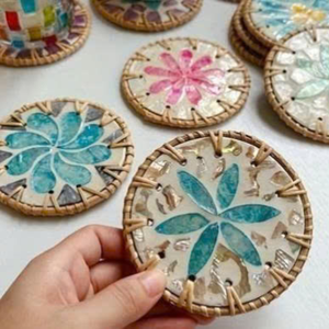 Eco Friendly Handmade Rattan Drink Coaster Natural Woven Classic Flower Cup Mat <b>Table</b> <b>Protection</b> Kitchen Decor Made in Viet Nam - Product Image 6