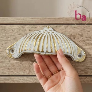 Ba Coastal Shell Shape Ceramic Cabinet Handle White <b>Gold</b> Finish Industrial Durable Furniture <b>Pull</b> for Living Room Home Office - Product Image 1