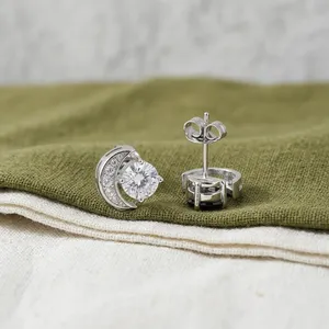Boucles d'oreilles clous minimalistes pour femme, diamants naturels et de laboratoire taille brillant rond, couleur D, pour usage quotidien, toutes les collections de bijoux Ramdut Impex - Product Image 2