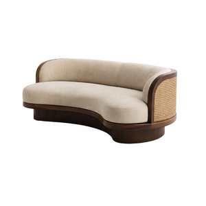 Sofá Moderno Curvo de Madera de Teca con Panel de Mimbre Tejido, Tapizado, para Sala de Estar, Hotel, Villa - Product Image 2