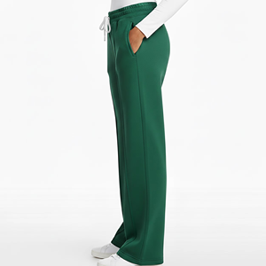 Pantalon de survêtement décontracté athleisure pour femme, vert émeraude, coupe large, avec double bande latérale, taille à cordon de serrage, coupe décontractée - Product Image 3