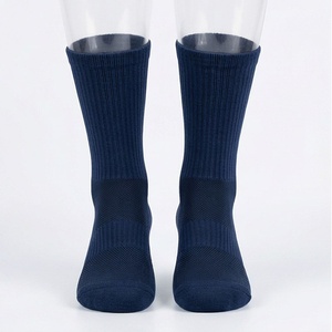 Crew <b>Socks</b> Solid Navy Blue Knitted Breathable Spandex Polyester Adult Casual Daily Wear Spring Season Standard Thickness - Product Image 1
