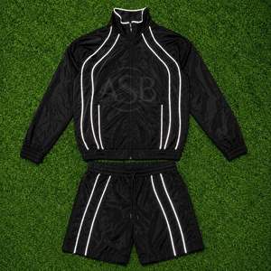 Ensemble survêtement homme coupe-vent léger en nylon avec short et veste réfléchissante noire personnalisée style streetwear - Product Image 5