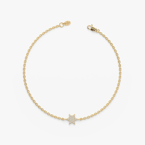 สร้อยข้อมือดาวประดับเพชรแบบละเอียดอ่อนสวยงาม สร้อยข้อมือดาวทองคำชมพู 14K เพชรแล็บ สร้อยข้อมือป้องกันภัยแบบยิว สร้อยข้อมือแฟชั่น - Product Image 4