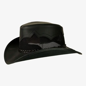 Sombrero Vaquero de Cuero Negro Premium con Malla, Ala Ancha, Estilo Western de Verano con Banda Trenzada, Transpirable, Estilo Rodeo y Rancho - Product Image 5
