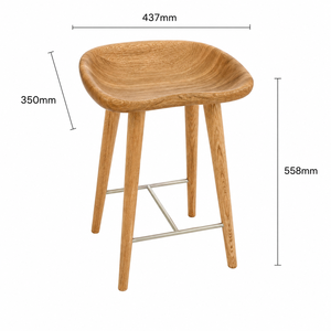 Tabouret de comptoir scandinave moderne en bois de chêne massif blanc avec siège sculpté en forme de selle, repose-pieds en métal et dossier solide - Product Image 2