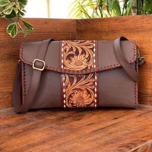 2025, venta al por mayor, nuevo monedero de diseñador occidental, bolso cruzado de cuero de vaca genuino para mujer, logotipo estampado a mano de lujo bohemio Floral - Product Image 2