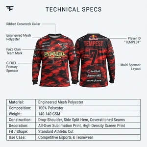 Maillot de sport unisexe personnalisé OEM pour l'e-sport, en maille sublimée 140-160 GSM, motif camouflage, haut de tournoi gaming, Gamertag, sponsor important, anti-humidité - Product Image 5