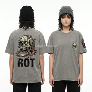 เสื้อยืดลายหัวกะโหลกกัดฟันฉลามสำหรับผู้หญิง ขายส่ง น้ำหนัก 180GSM สีเขียวมินเนอรัลวอช สไตล์ดิสเทรส รับผลิตเสื้อผ้าสตรีทแวร์ตามสั่ง สั่งซื้อจำนวนมาก - Product Image 3