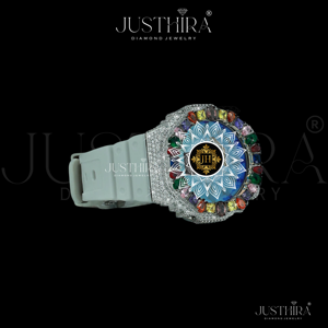 Montre de sport unisexe de luxe multicolore avec moissanite VVS personnalisée, cadran rond antique, bracelet en caoutchouc résistant à l'eau 10 ATM - Product Image 3