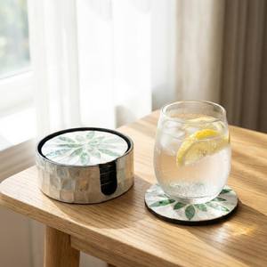 Ensemble de 6 sous-verres écologiques classiques avec support, faits à la main en coquillage rond, décoration de table, couleur personnalisée - Product Image 5