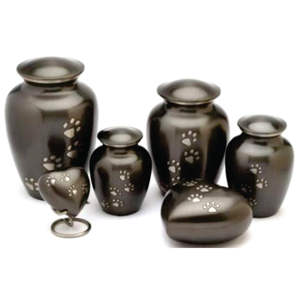 Elegantes Urnas Conmemorativas para Mascotas en Gris Pizarra - Urna de Cremación de Metal Resistente con Diseño de Huella Grabada, Urna de Recuerdo con Forma de Corazón para Mascotas - Product Image 1