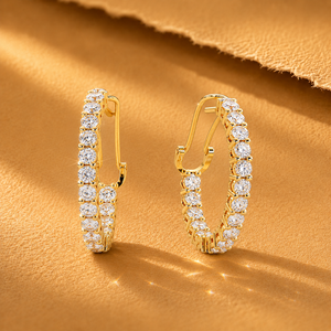 Classic Inside Out Hoop Earrings Cut Lab Grown Diamond 14K Pure Gold 4.30 CTW Rhodium Plated Women's Bridal Anniversary Gifts - Product Image 1