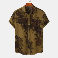Kemeja Flanel Pria Sablon Sutra Lengan Pendek Formal Musim Panas 100% Katun Bernapas Anti-Pilling
