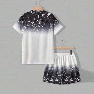 Ensemble T-shirt et short pour homme, imprimé dégradé noir et blanc, décontracté, été, tenue en deux pièces, respirant, vêtements streetwear - Product Image 4