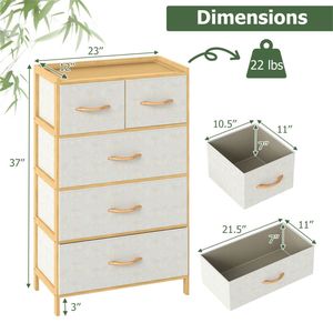 Cassettiera in bambù a 5 cassetti in stile antico con kit anti-ribaltamento per camera da letto, armadio, soggiorno, seminterrato, casa colonica - Product Image 4