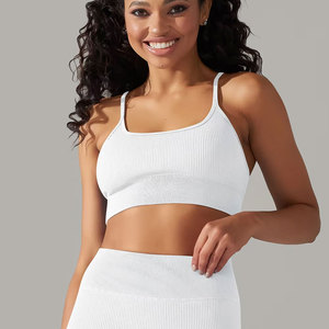 High Elastic-Closure 2-Piece Yoga <b>Set</b> <b>Square</b> Neck Racerback Ribbed Seamless Eco-Friendly Spandex Crop Top Sleeveless Shorts 220g - Product Image 2