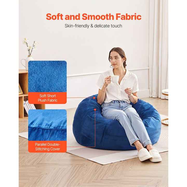 3 Feet Bean Bag Chair Removable Washable Cover 25D Memory Foam Soft Smooth Dutch Velvet Bean Bag Sofa for Bedroom Playroom Blue
