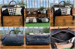 Bolsas de estilo a cuadros personalizadas OEM al por mayor para equipaje de viaje de lona duradera de cuero de vaca con flecos unisex Weekender Tooled - Product Image 3